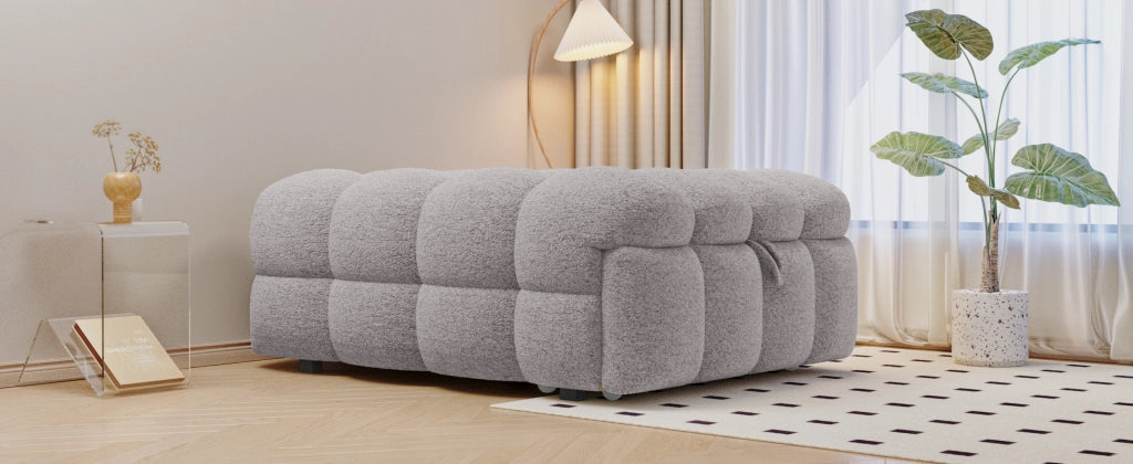 Letto singolo trasformabile in pouf 183 × 76 cm in bouclé grigio con imbottitura in schiuma