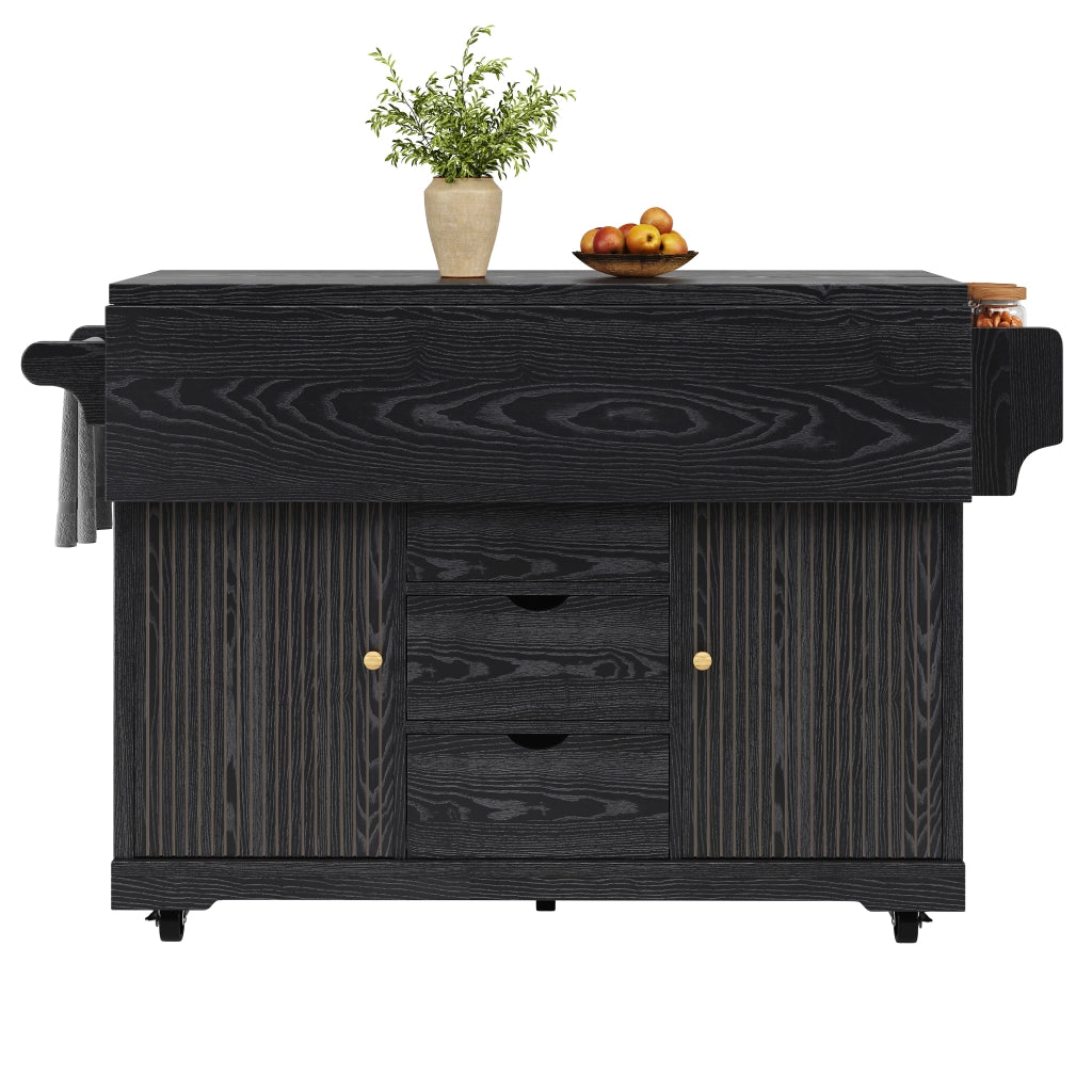 Carrello da cucina con ruote; isola cucina mobile con piano pieghevole; 142;5 x 80 x 95 cm; MDF marrone scuro