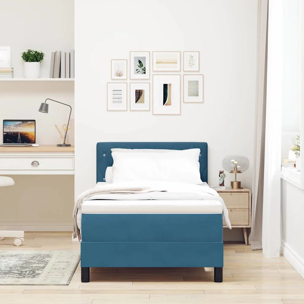 Letto a Sorgente LED con led Blu Scuro 90 x 190 cm Velluto