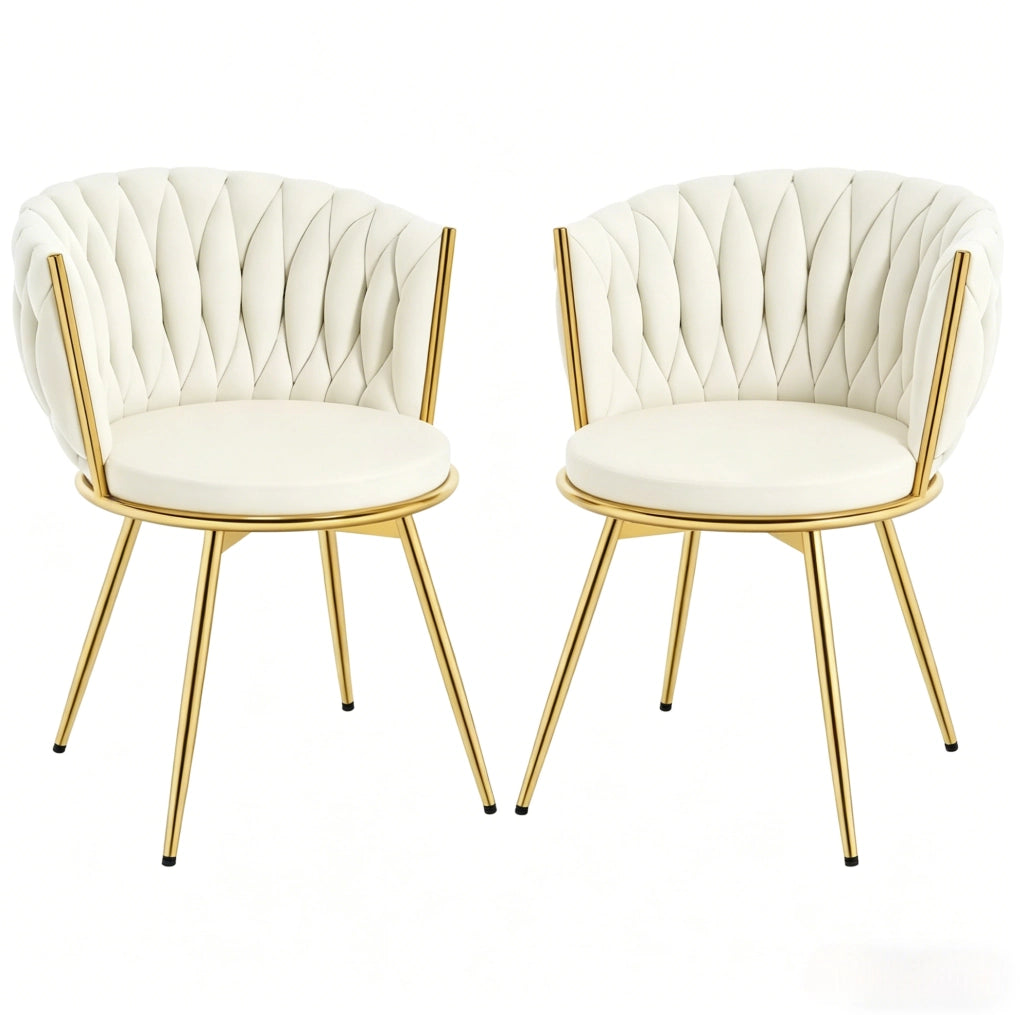 Set da 2 Sedie da Pranzo Girevoli con Schienale Imbottito in Velluto Beige e Struttura in Metallo