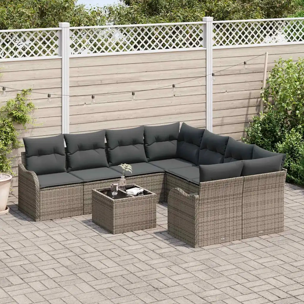 Set Divano da Giardino con cuscino con cuscino 9 pcs Grigio