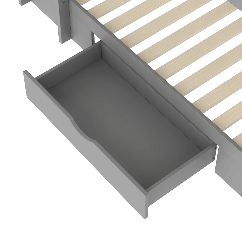Letto a castello 90 × 200 cm 2 posti con cassetto e vani portaoggetti; senza materasso; pino e MDF grigio