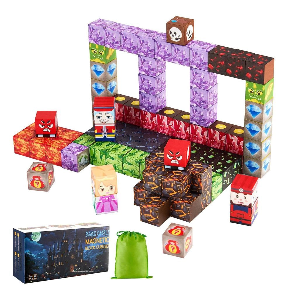 Blocchi Magnetici 150 Pezzi Castello Oscuro Cubi Costruzione Bambini STEM Montessori Impilabile