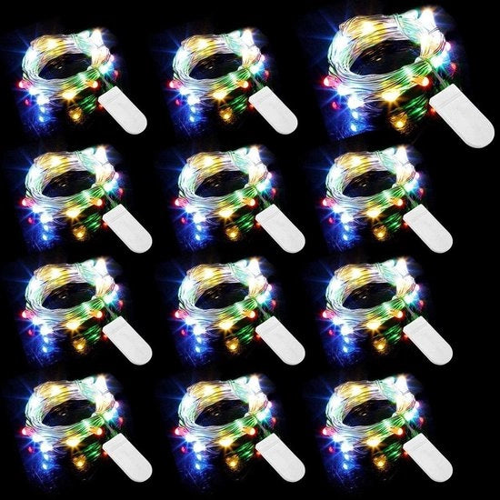 12 fili di luce con 20 led su batterie 2 m filo di rame impermeabile per decorazioni DIY per festa di matrimonio, festival e decorazioni (a colori)