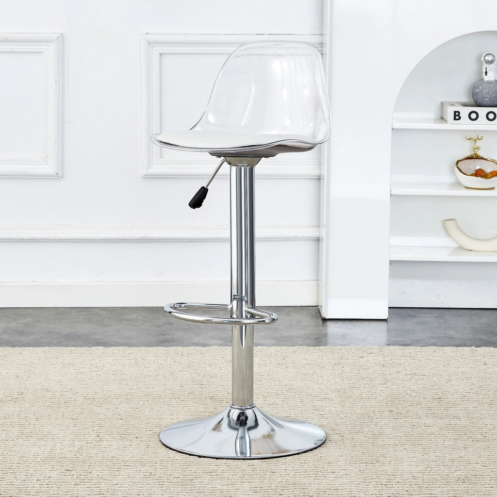 Sgabello da bar set da 2 con altezza regolabile e seduta girevole, in metallo e plastica, Bianco e argento