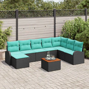 Set Divano da Giardino 9 pcs Nero e Turchese polyrattan 3356289