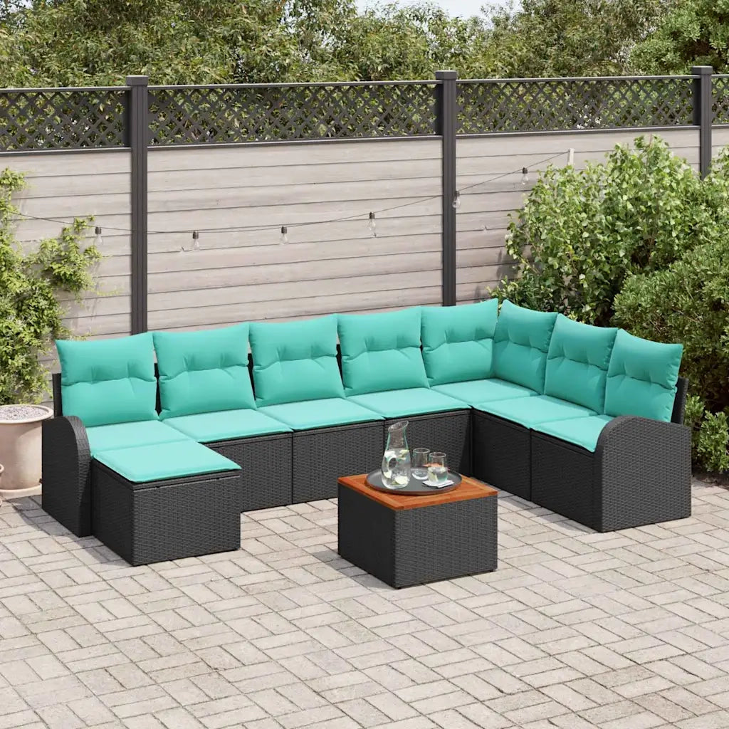 Set Divano da Giardino 9 pcs Nero e Turchese polyrattan 3356289