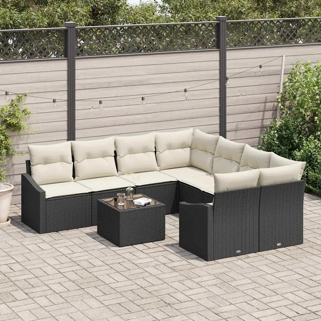 Set di divani con cuscino 9 pcs Nero e Crema polyrattan 3346657