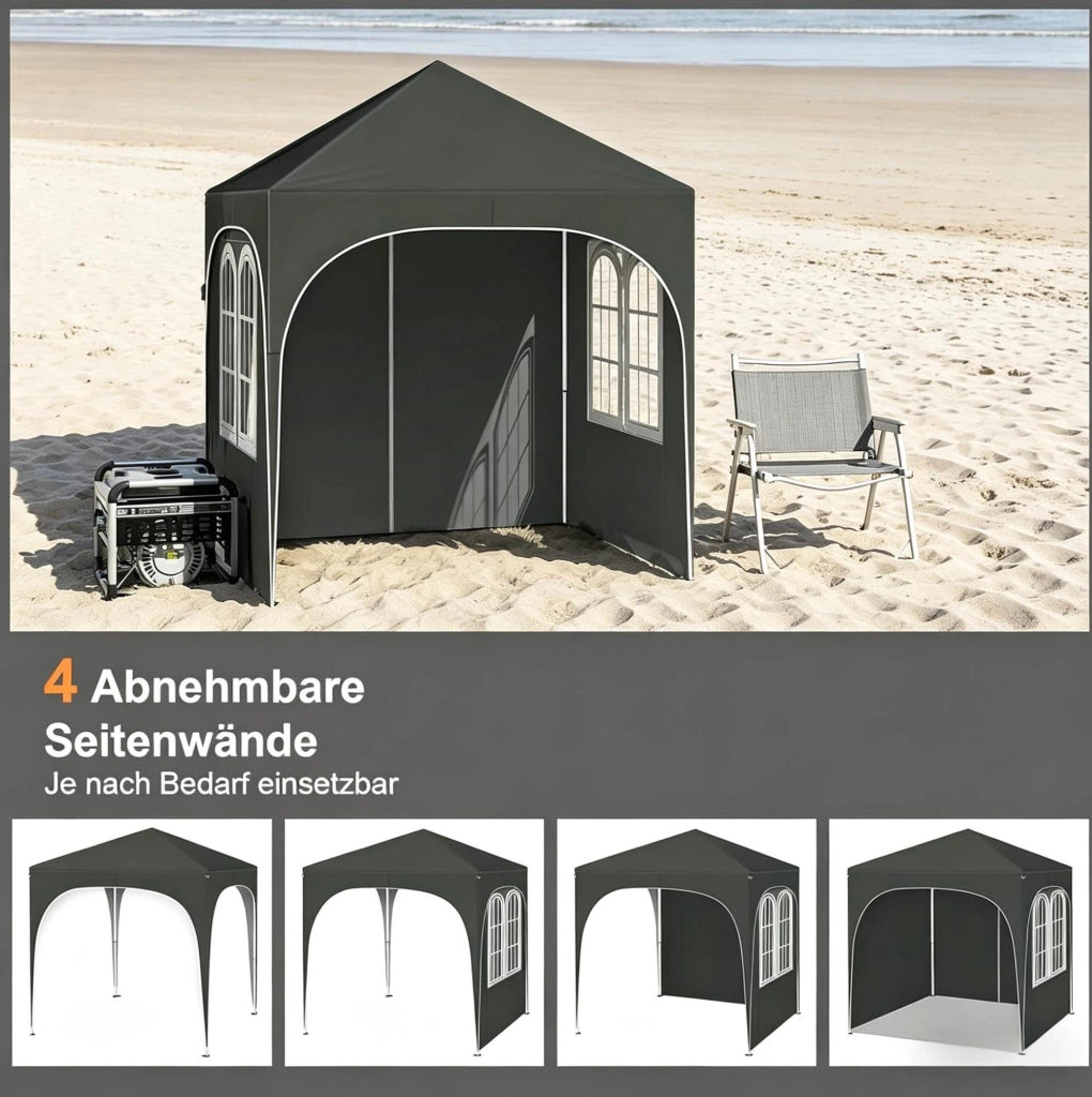 Gazebo pieghevole 2x2 m grigio con pareti laterali
