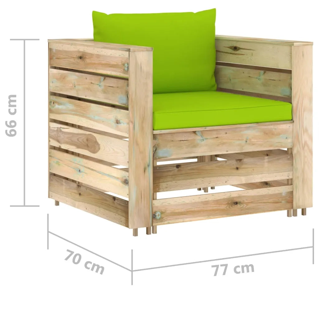 Set Divani da Giardino con Cuscini 2 pz Legno Impregnato Verde 3074542