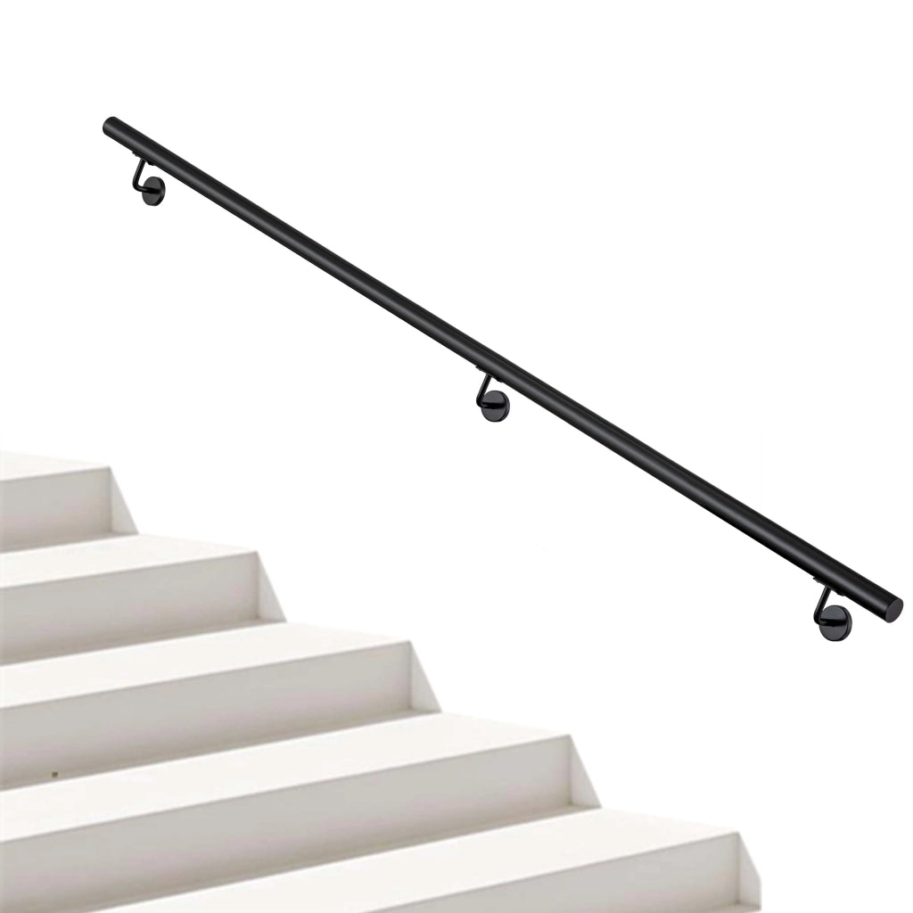 Corrimano a parete in acciaio kit inox AISI 304 nero , Lunghezza 240 cm, Ø 42,4 mm, uso interno ed esterno