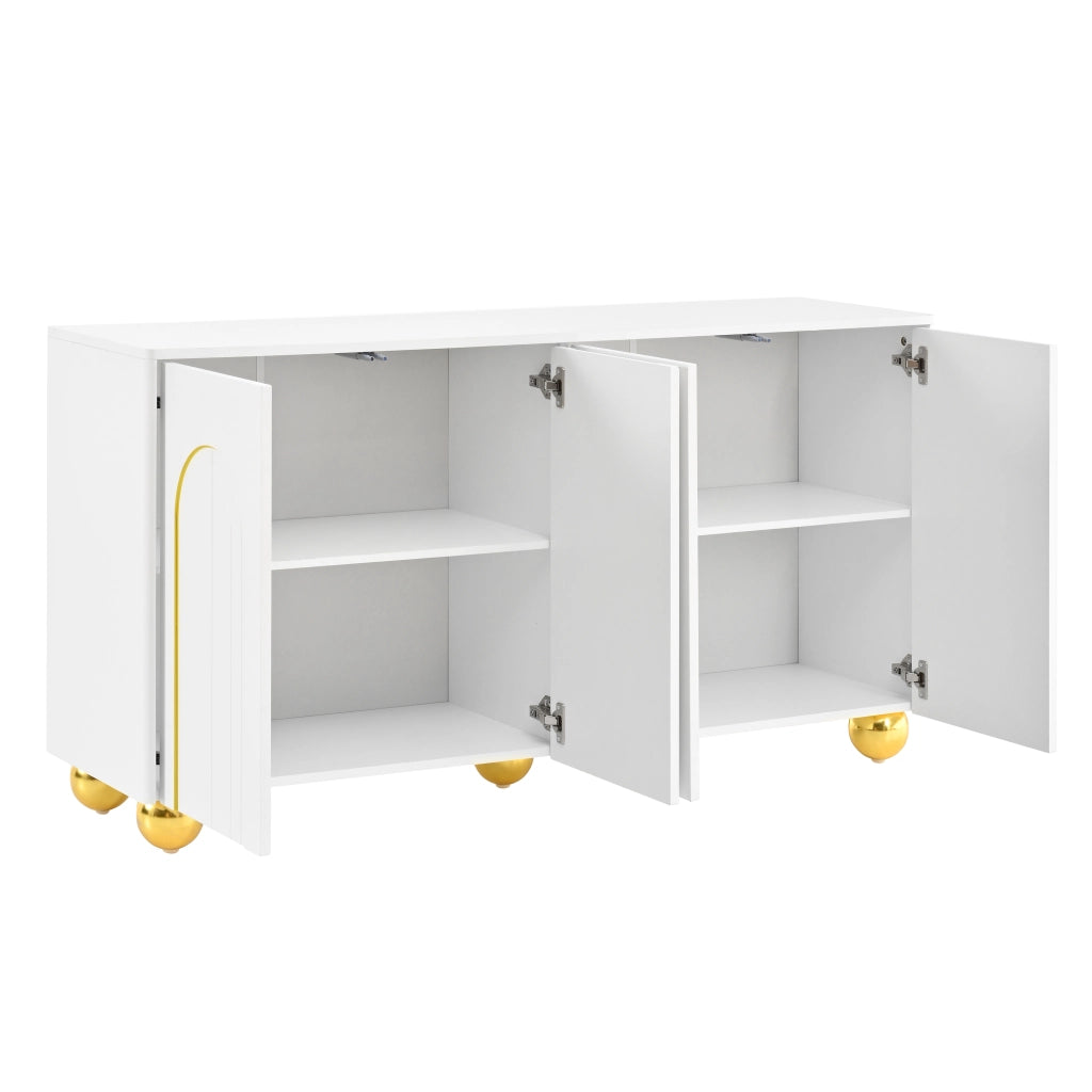 Credenza e madia 4 ante, 2 vani con ripiani fissi e cerniere ammortizzate, MDF e truciolare bianco, 140 × 40 × 74 cm