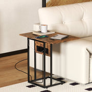 Tavolino pieghevole con stazione di ricarica USB, metallo e pannello marrone 39x29x57 cm