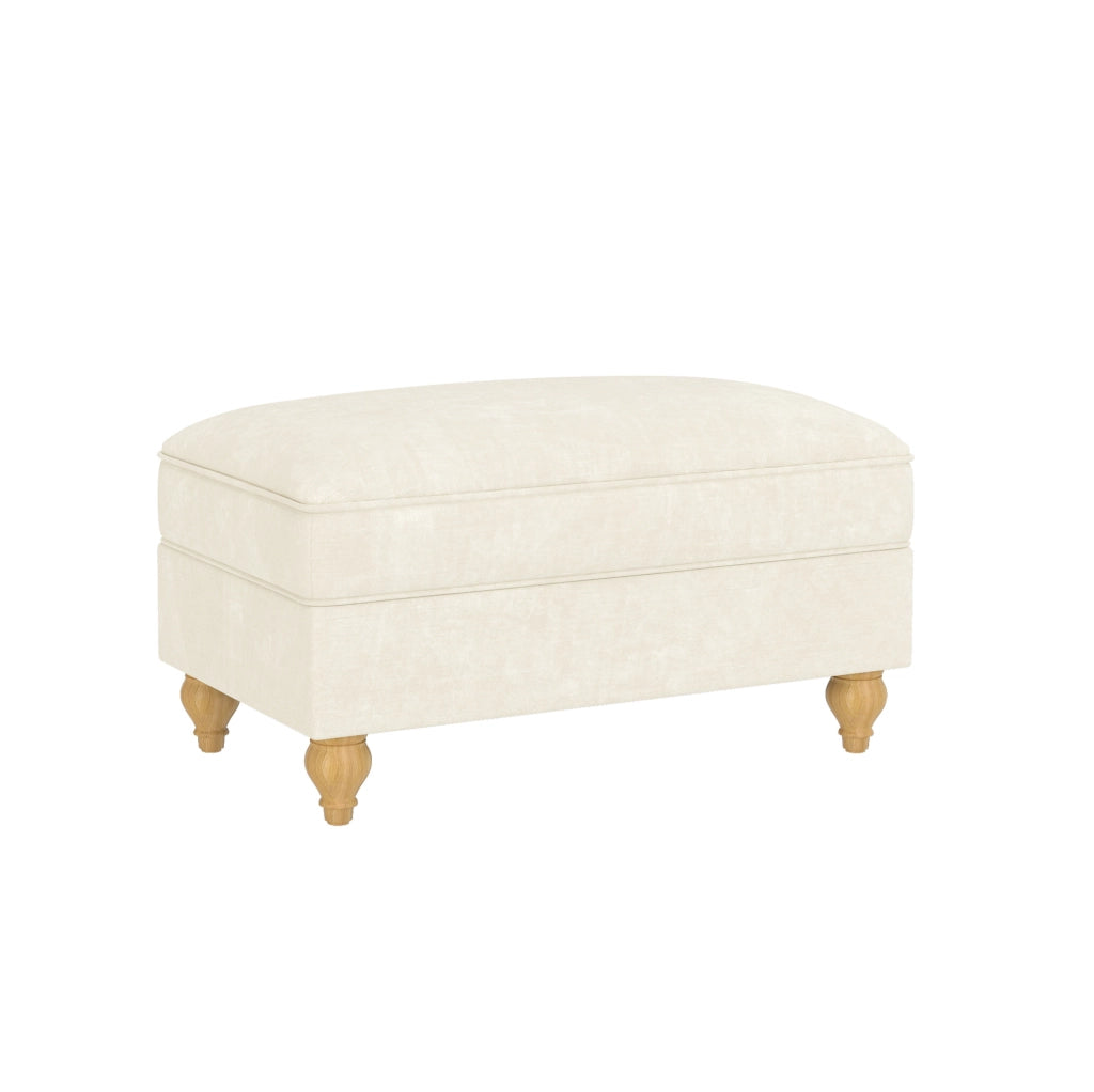 Pouf Windsor in tessuto chenille bianco con dettagli argentati