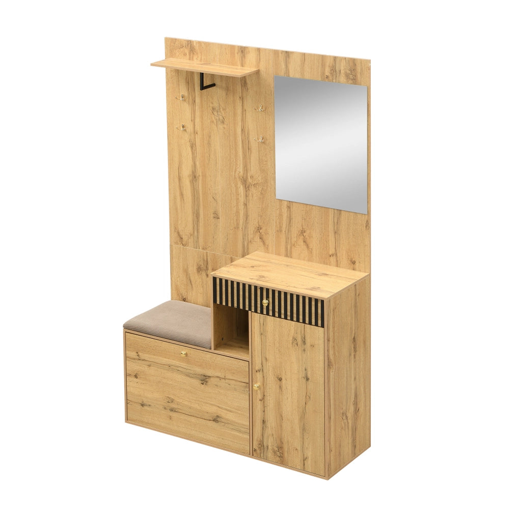 Mobile ingresso con specchio, seduta e appendiabiti MDF