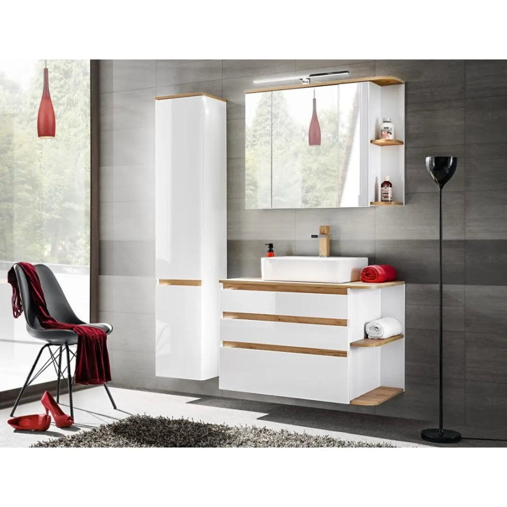 Colonna bagno ASKA 176 cm bianco lucido – Mobile sospeso con vani contenitore