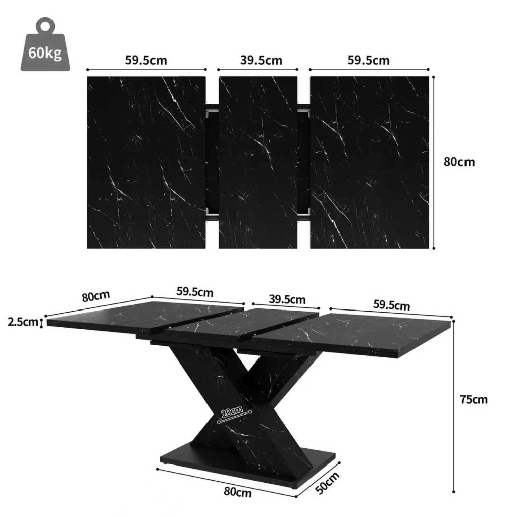 Tavolo allungabile per 4-6 persone con piano in MDF, struttura in metallo, design a x, per cucina e sala da pranzo nero
