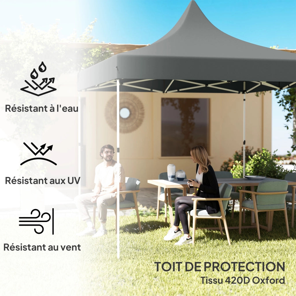 Gazebo pieghevole da giardino 3 x 3 m grigio con 4 pareti rimovibili 3 finestre altezza regolabile e borsa di trasporto