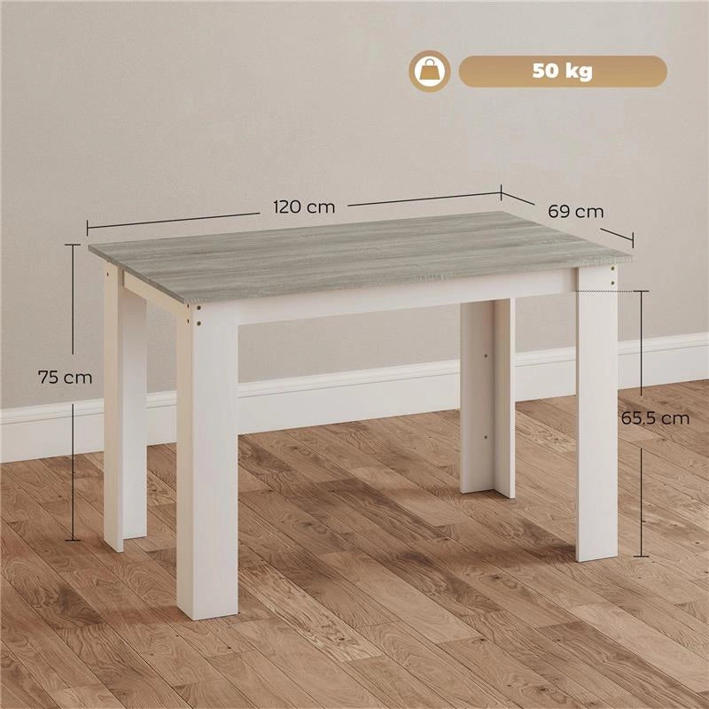 TAVOLO DA PRANZO MODERNO IN LEGNO PER 4-6 PERSONE, 120X69X75CM, GRIGIO E BIANCO