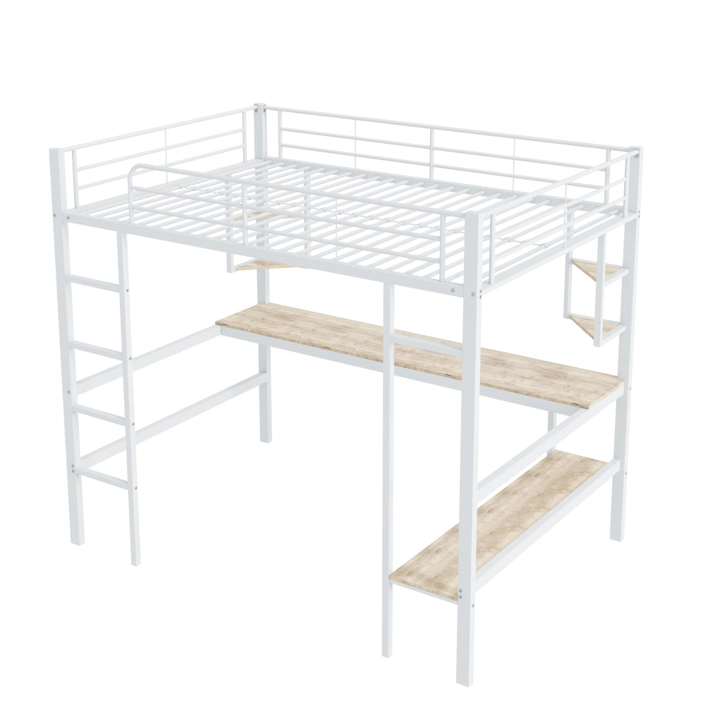 Letto a Soppalco con Scrivania e Libreria ¨C MINIMAL ¨C Metallo Bianco 90x200