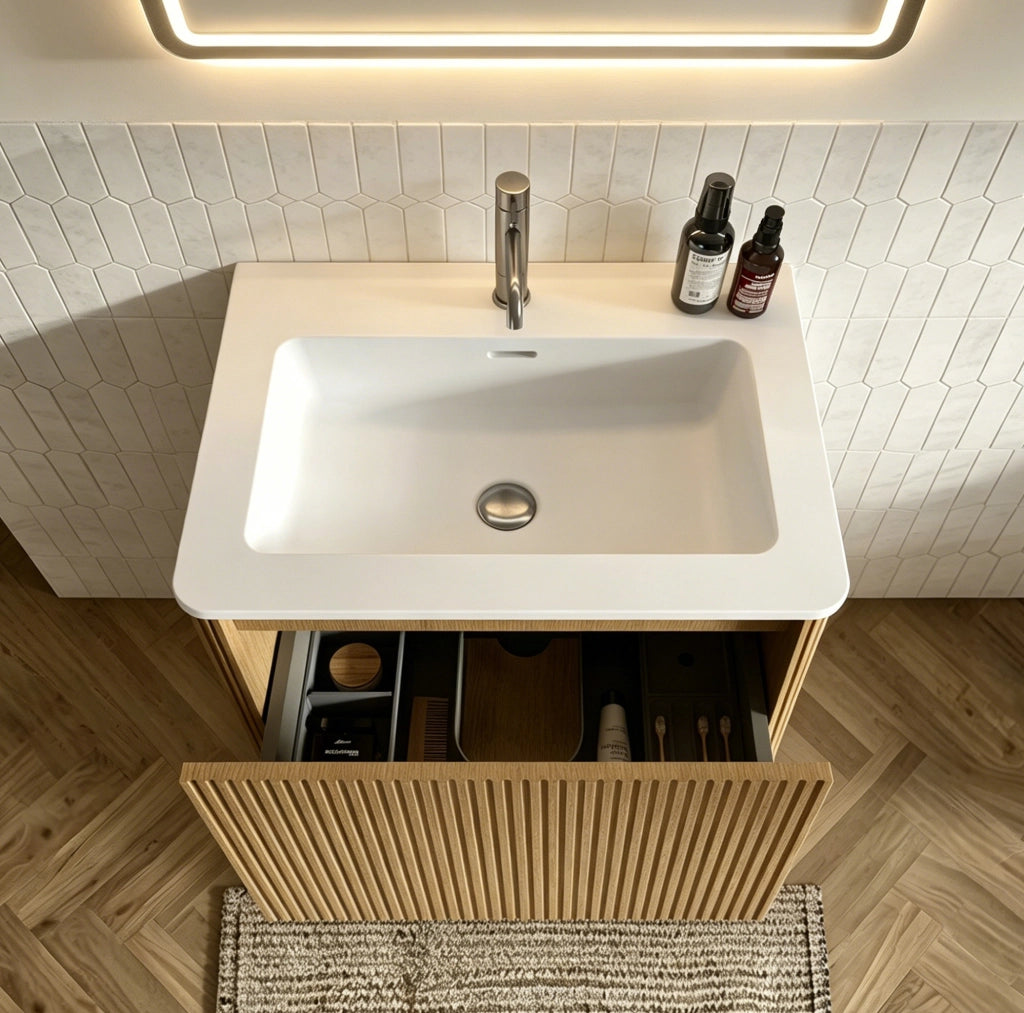 Mobile bagno 60 cm con lavabo in Solid Surface finitura rovere