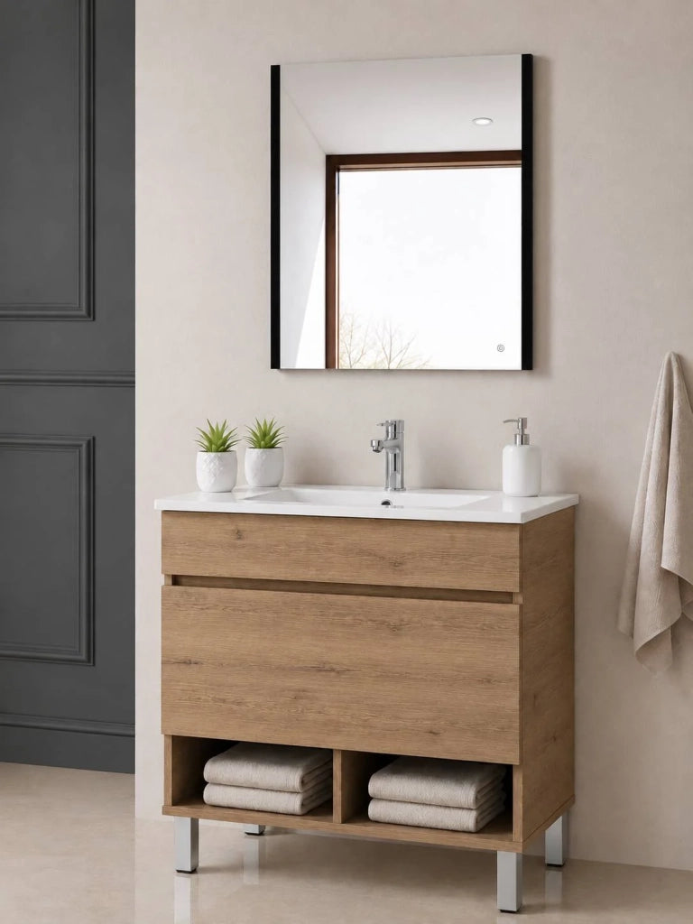 Mobile bagno con piedini con lavabo ORIGENBATH NEBARI con piedini e cassetto con colonna 70x40 cm estepa con colonna