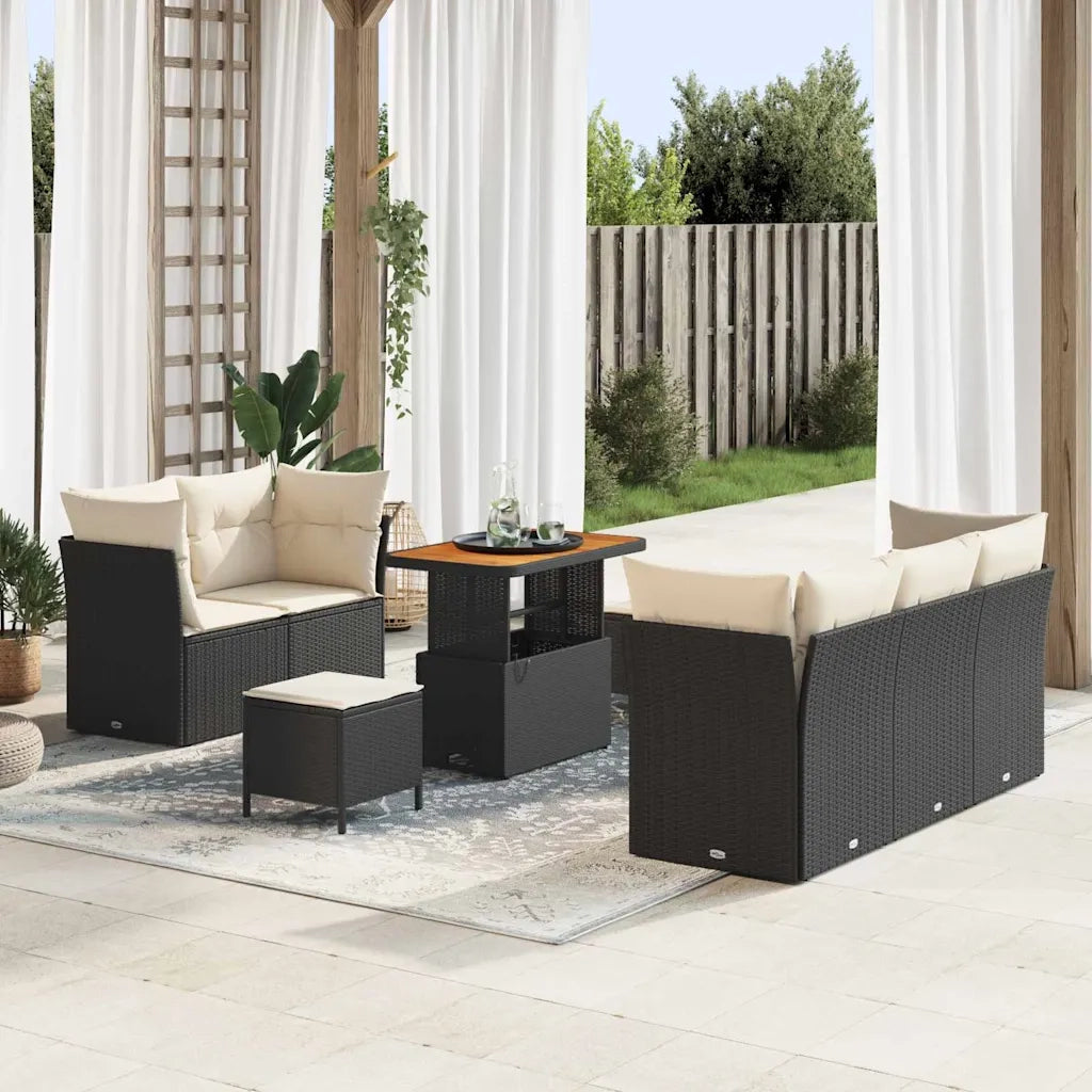 Set Divano da Giardino 8 pcs Nero polyrattan