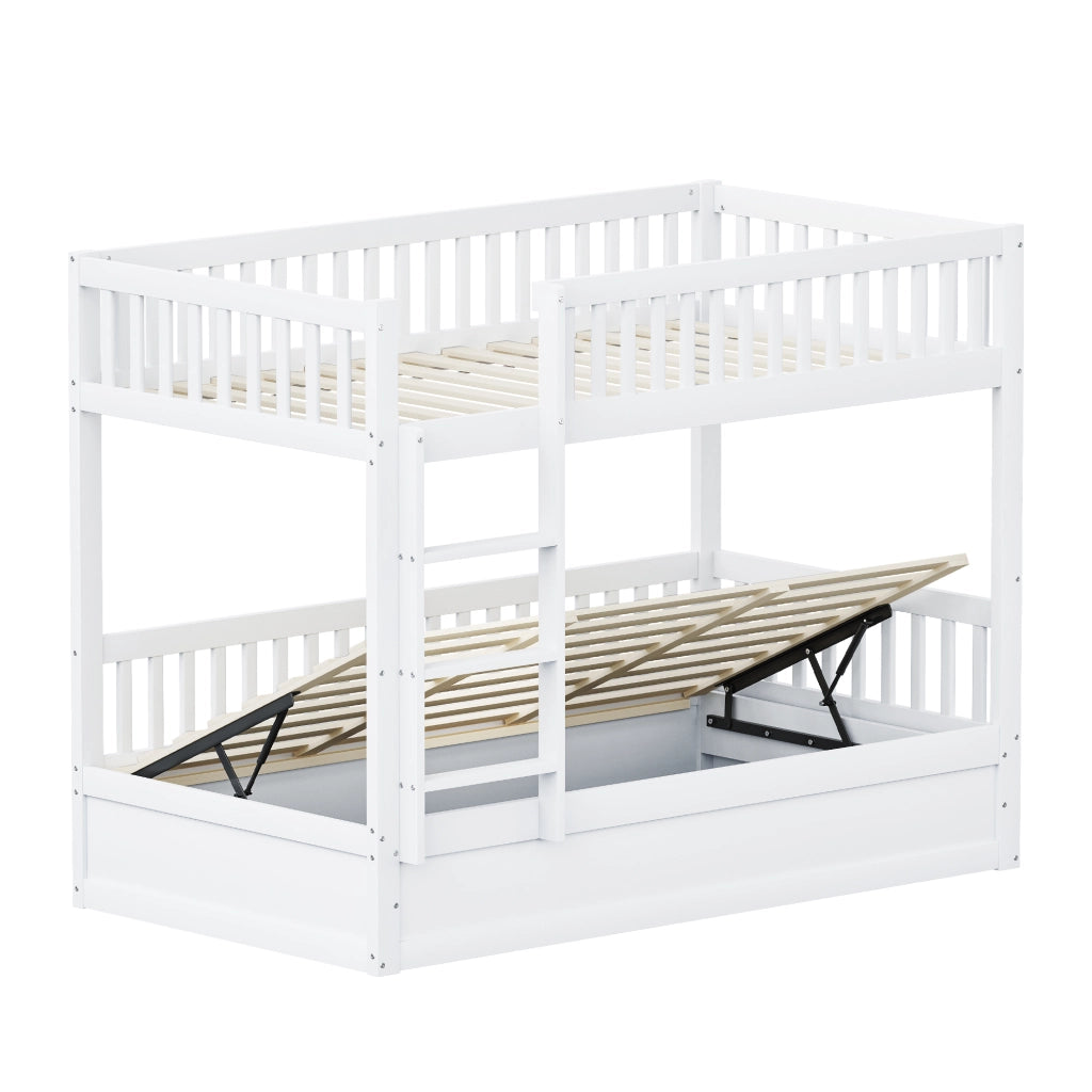 Letto a castello 90×200 cm con vano contenitore idraulico, senza materasso, in legno bianco