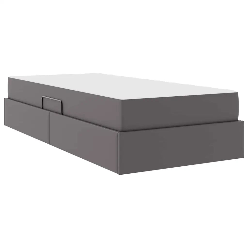 Letto con contenitore e materasso 2 pcs Grigio Pelle