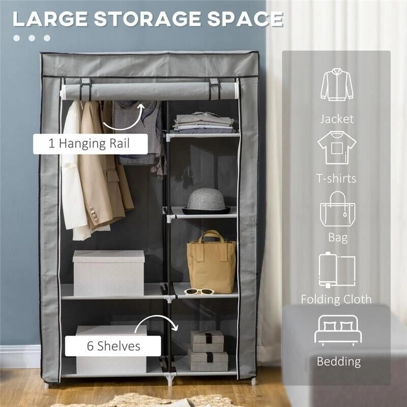 ARMADIO GUARDAROBA PORTATILE CON 6 RIPIANI APERTI 103X43X162.5 CM GRIGIO