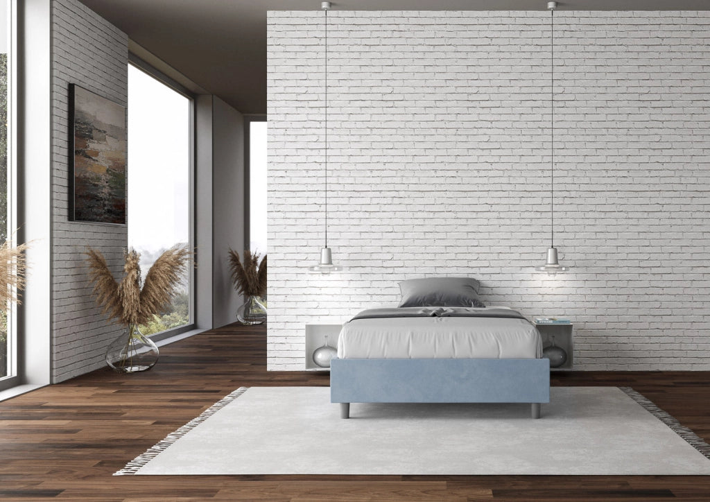 Letto Matrimoniale Francese Sommier 150x210 cm con Rete Azelia Azzurro