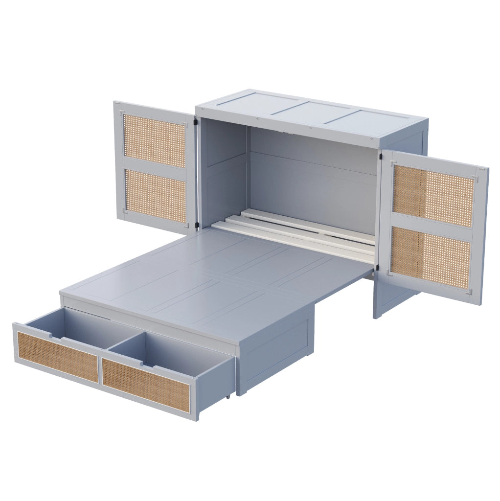 Letto a scomparsa verticale 140x200 cm con cassetti in pino, compensato e MDF grigio