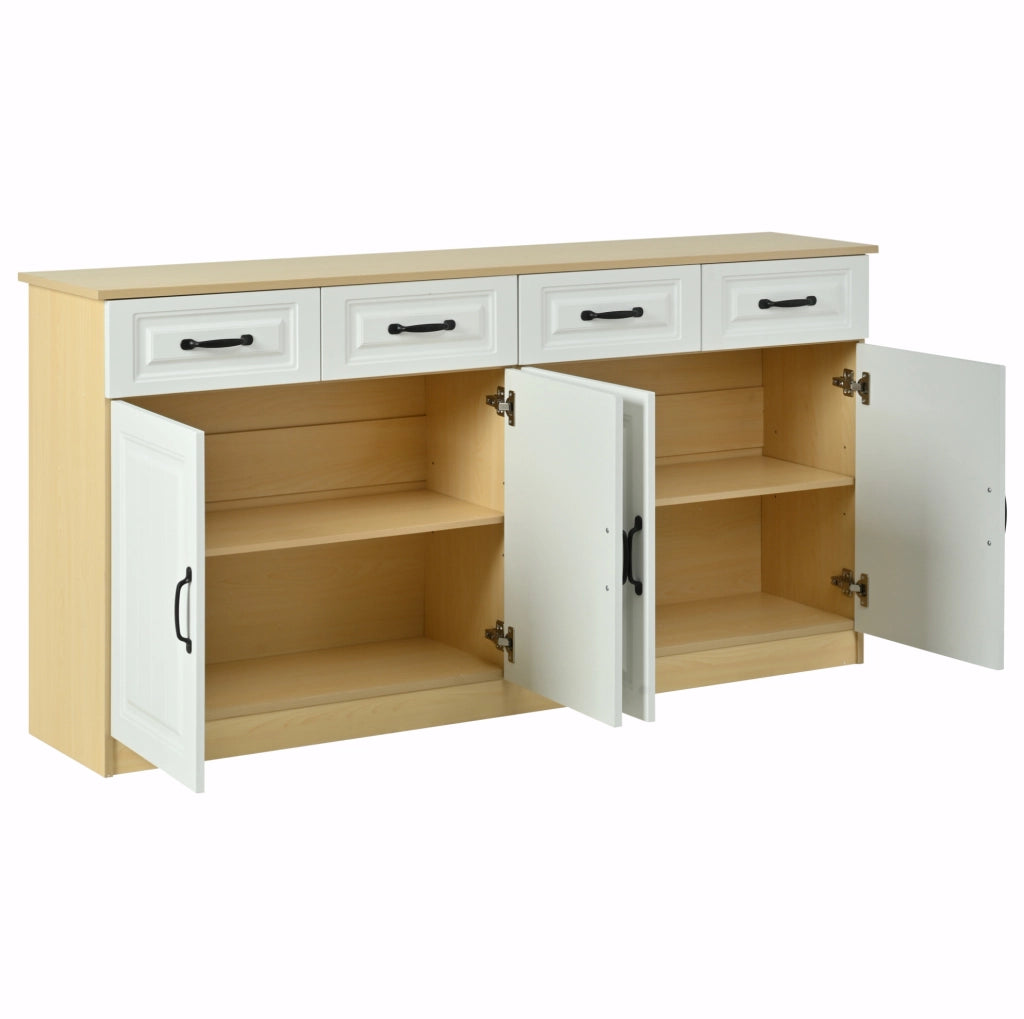 Credenza 160x35x80 cm con 4 ante e 4 cassetti in MDF bianco