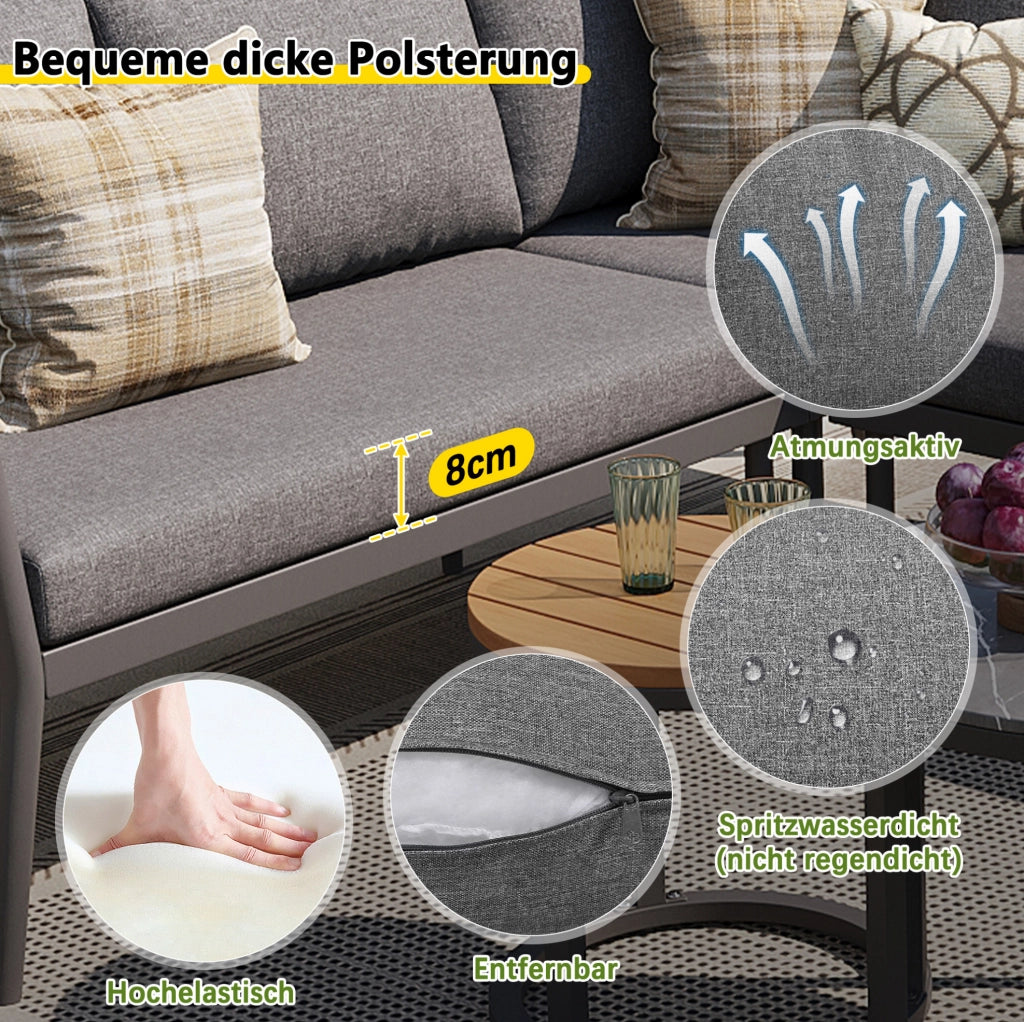 Set Salotto da Esterno Modulare 6 Pezzi per 5-6 Persone con Poltrone in PE Rattan e Tavolini per Giardino, Terrazza o Balcone, Grigio