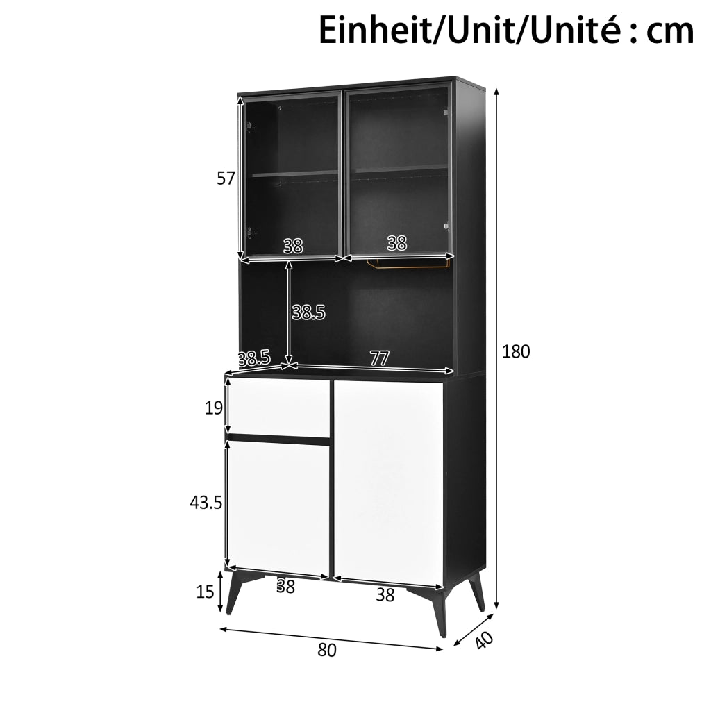 Credenza alta con 4 ante, 1 cassetto e LED integrata - per cucina e soggiorno - 80×40×180 cm