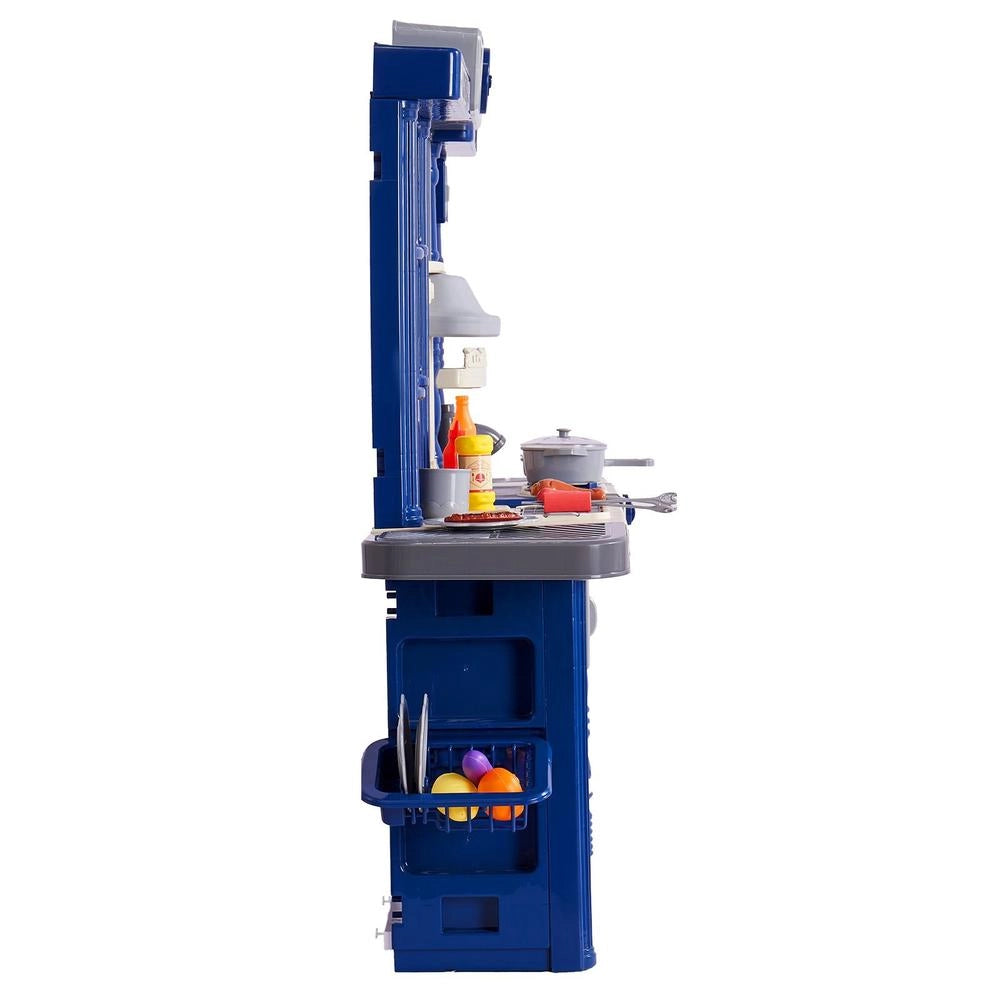 Cucina Bambini 3-8 Anni 3 in 1 Spruzzatore Simulato Suoni Luci Accessori 74 Pezzi Piccoli Prescolare Blu