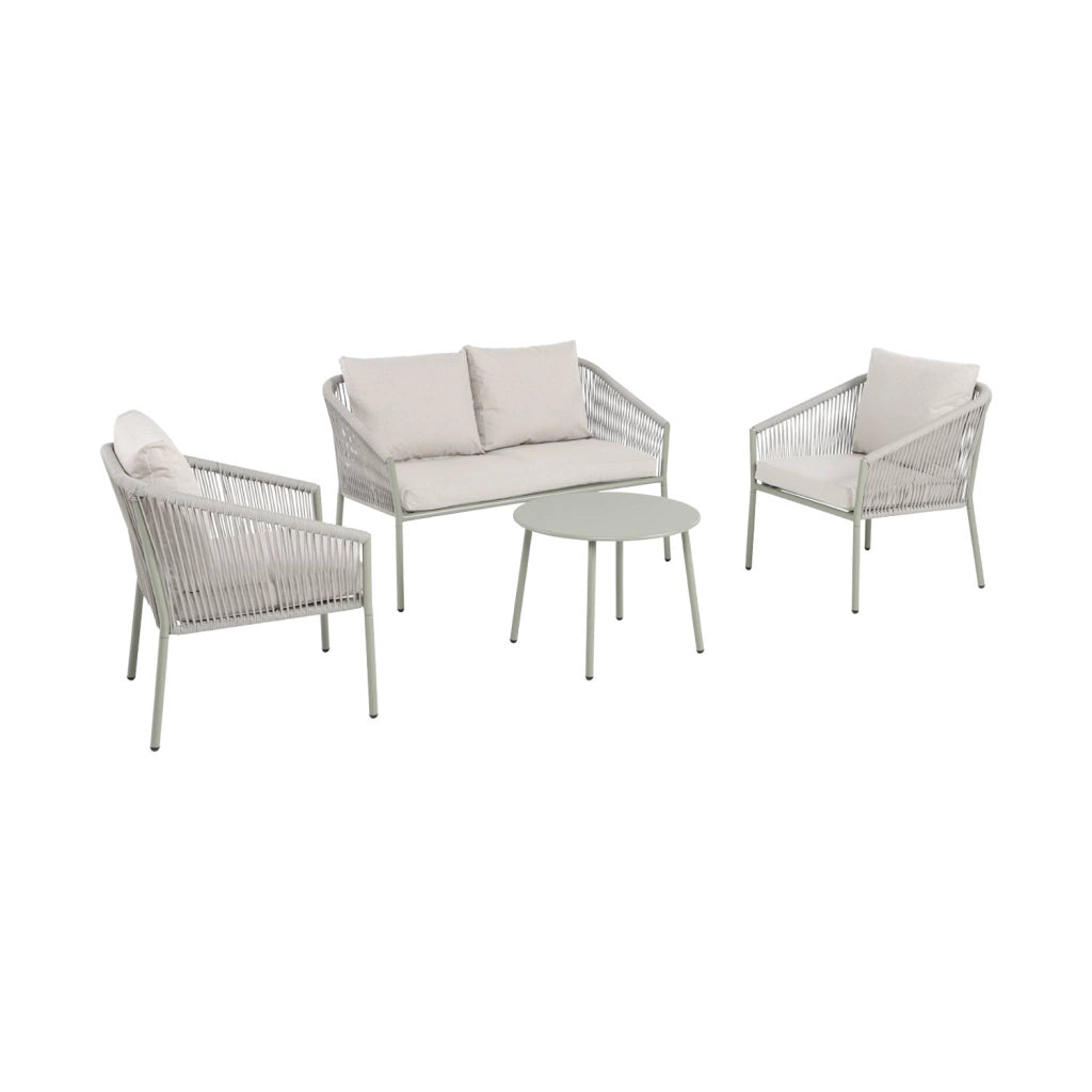 Salotto da giardino in acciaio e corde in resina, 4 posti, beige