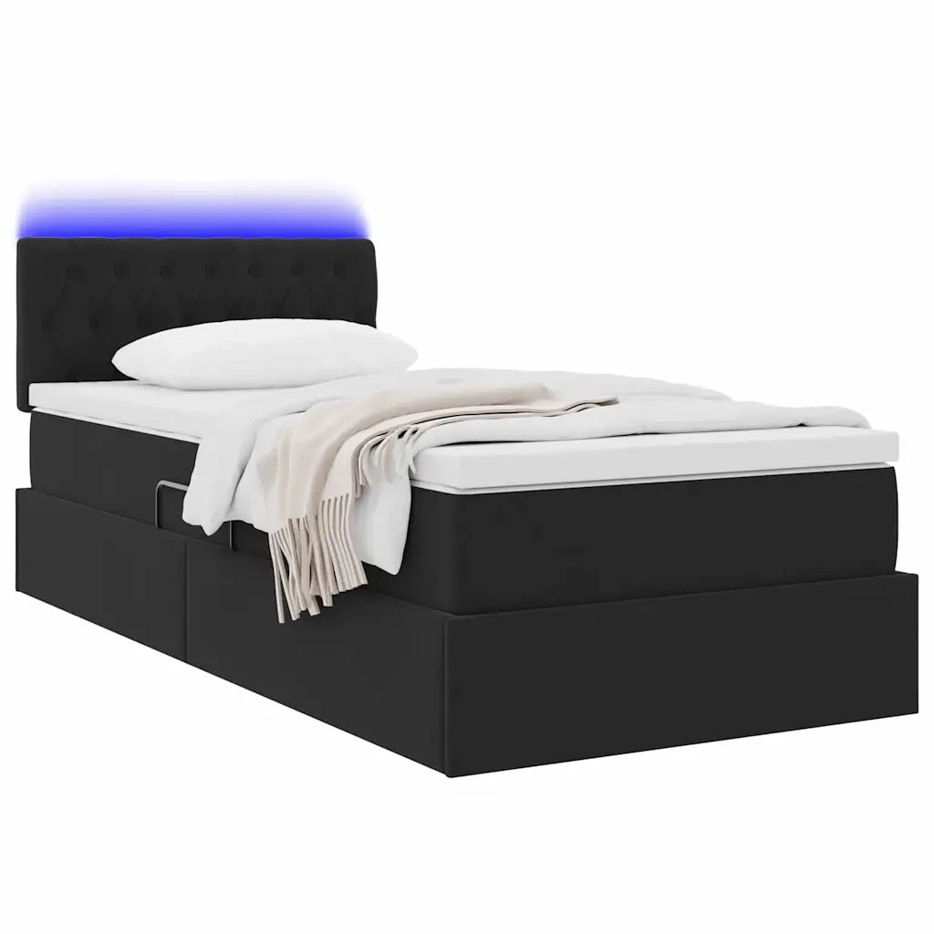 Letto con contenitore e LED con led Nero 90 x 200 cm Velluto