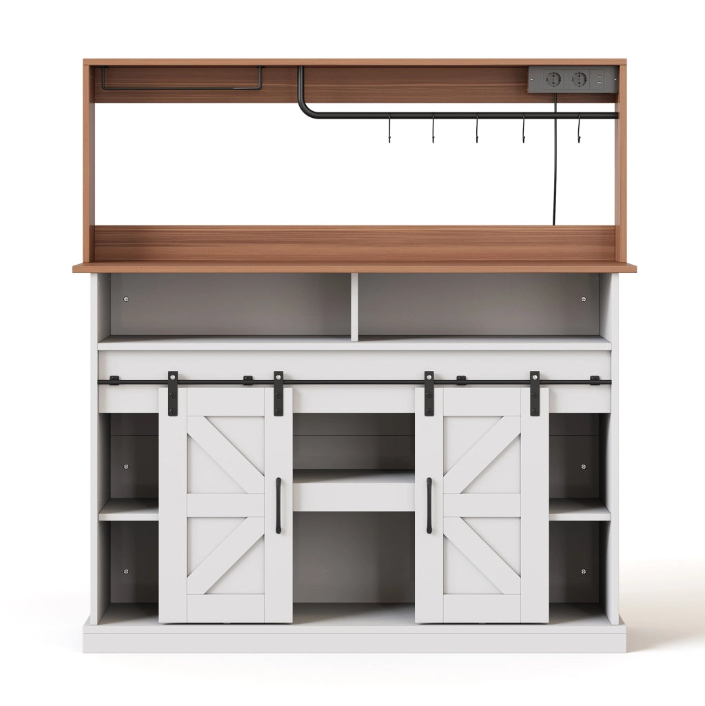 Mobile bar caffÃ¨ 120x40x130 cm con prese AC e USB in MDF bianco e naturale