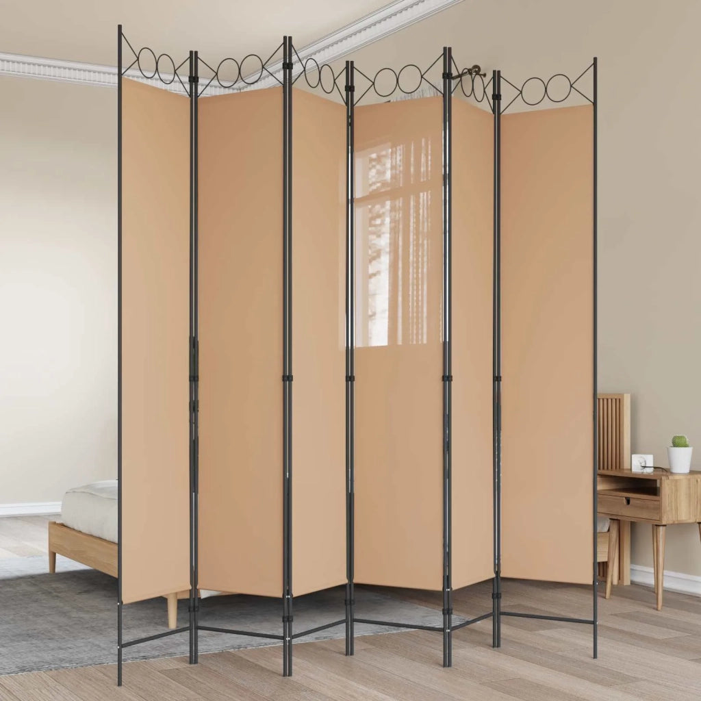 Divisore per Stanza | Paravento | Divisorio Ambienti a 6 Pannelli Beige 240 x 220 cm Tessuto