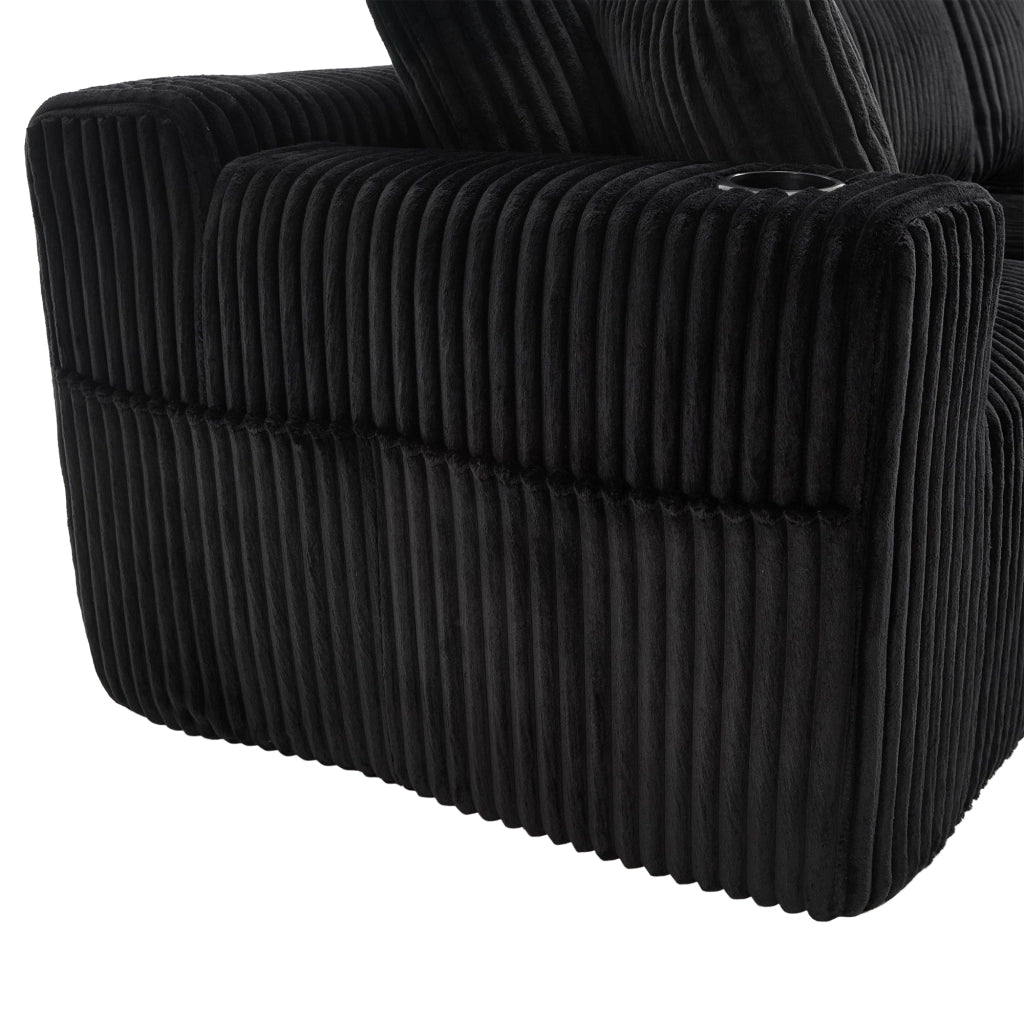 Divano modulare con chaise longue e 2 posti in velluto a coste nero con 5 cuscini
