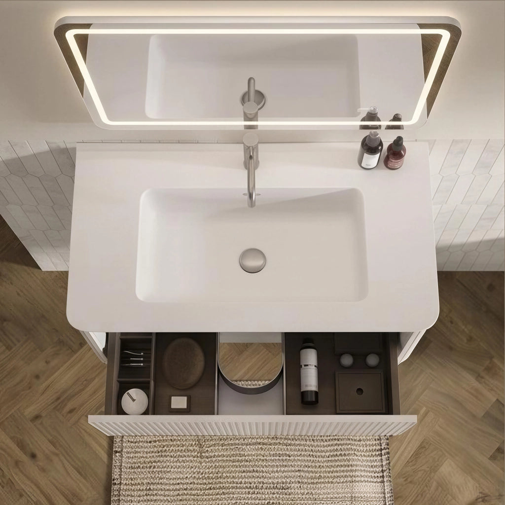 Mobile da bagno con 1 cassetto e specchio LED, antiappannamento per bagno