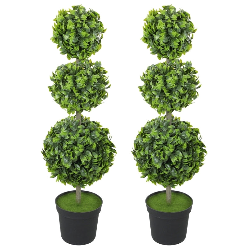 Albero artificiale a sfere set di 2 con foglie in PE resistenti ai raggi UV; verde; altezza totale 100 cm