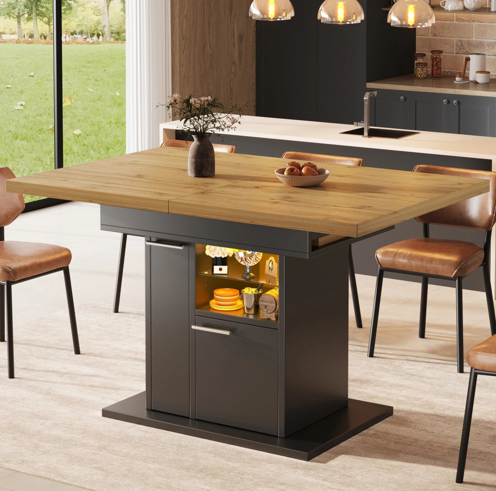 Tavolo da pranzo allungabile 110-140x80 cm con contenitore e LED multicolore nero HOMVRA