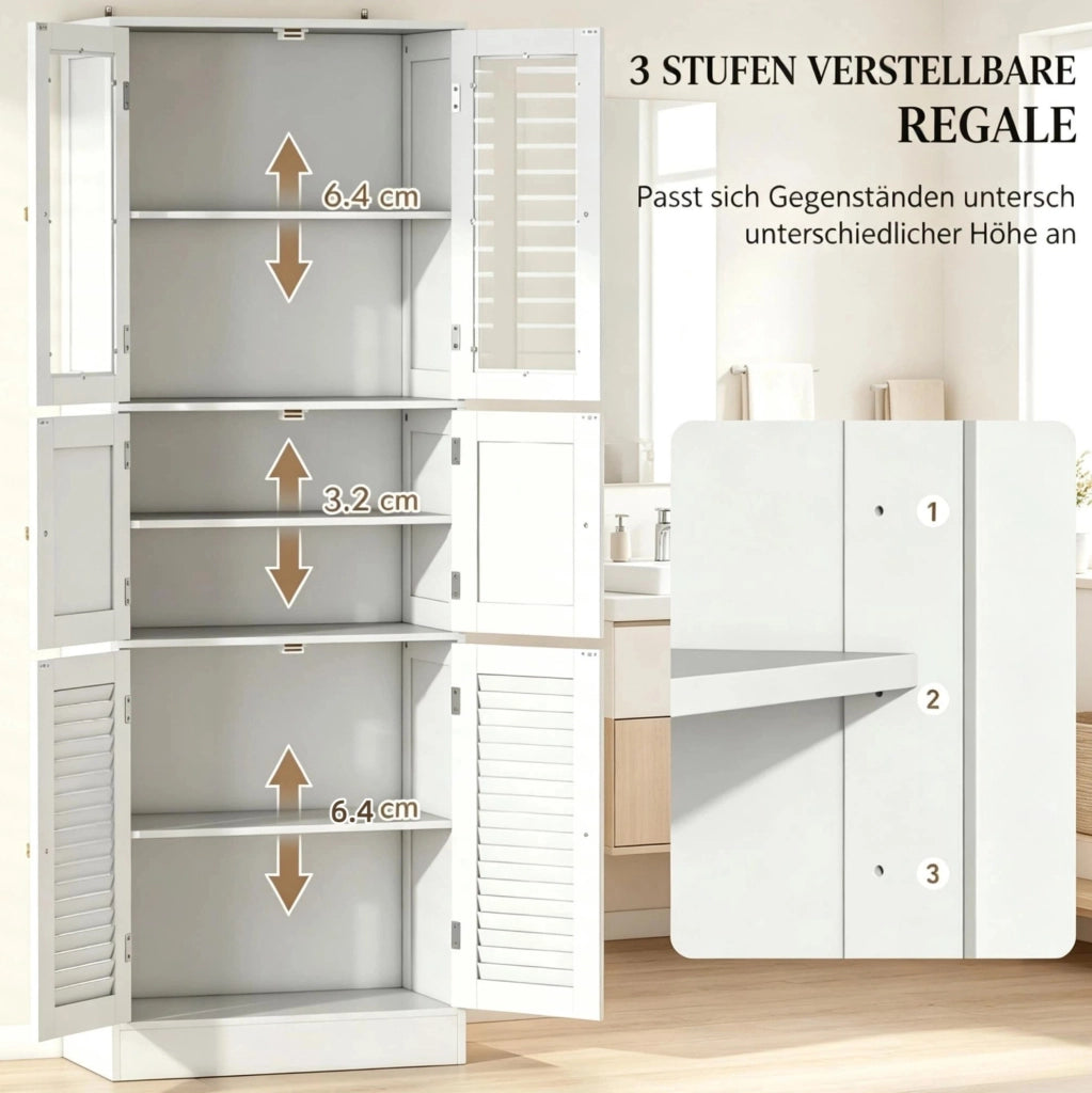 Mobile bagno alto a 6 ante in MDF e vetro bianco 60 x 30 x 170 cm