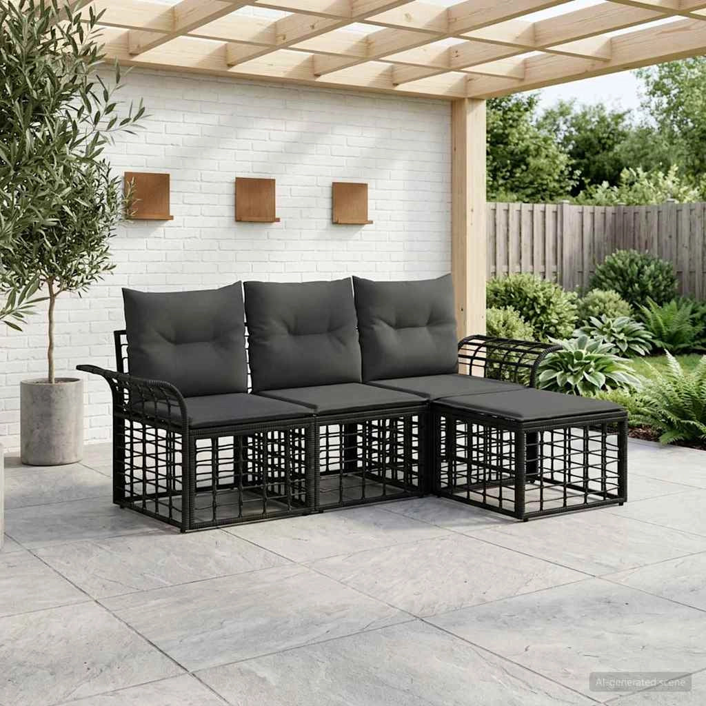 Set di divani da esterno 4 pz Nero e Grigio scuro Poliestere 3437675
