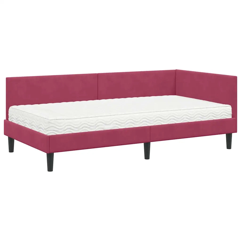 Letto singolo | Letto per adulti | Struttura Letto Angolare con Materasso 2 pcs Verde Velluto