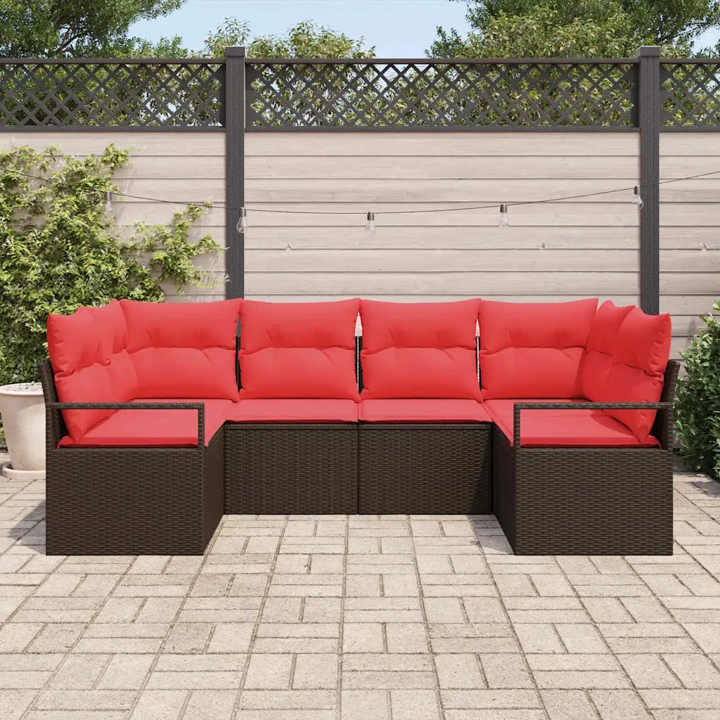 Set Divano da Giardino 6 pcs Marrone e Rosso polyrattan 3355193