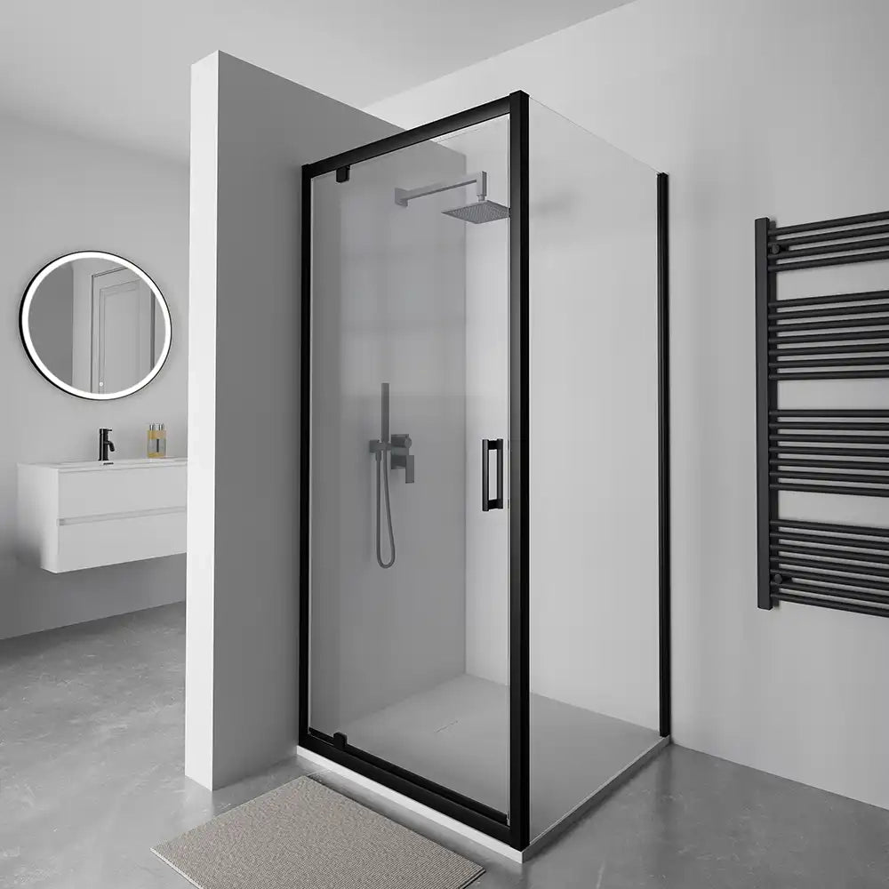 Box doccia 75x70 cm apertura a battente profili neri vetro 6mm trasparente | Apulia