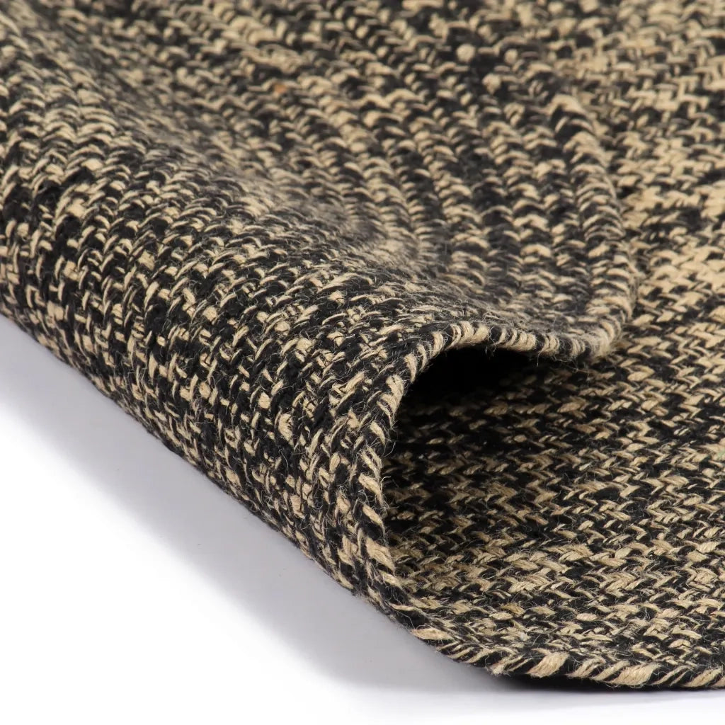 Tappeto Artigianale in Juta Nero e Naturale 150 cm 133727